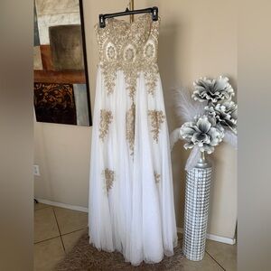 Elegant Gold and White Gown